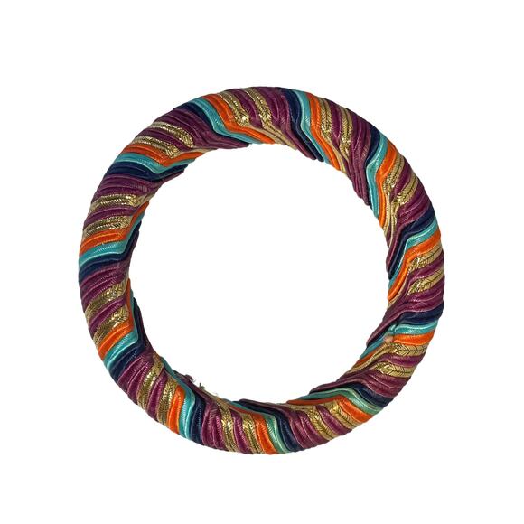 1980s Purple Turquoise Coral Navy Gold Wrapped Fabric Cord Bangle Bracelet - Picture 5 of 5